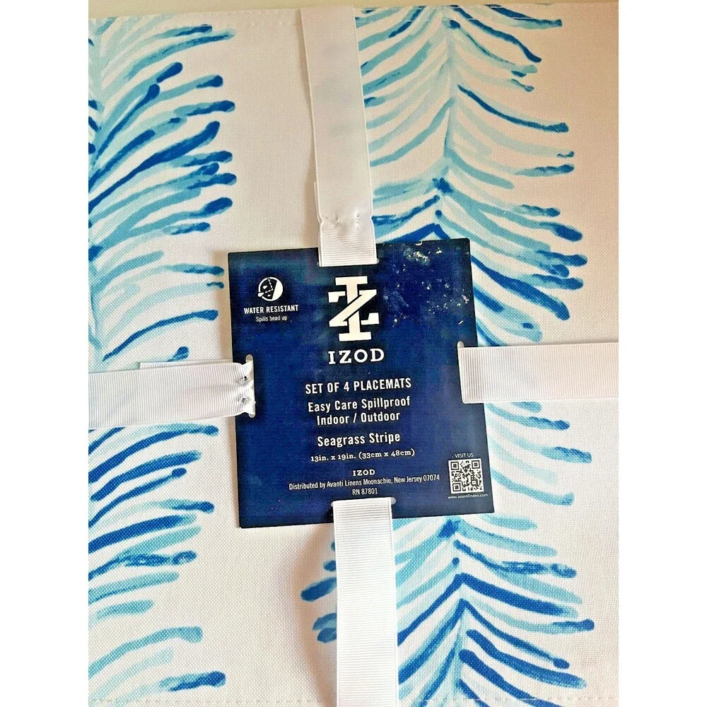 Izod Placemats Set of 4 Seagrass Stripe Indoor Outdoor Reversible Summer 13x19